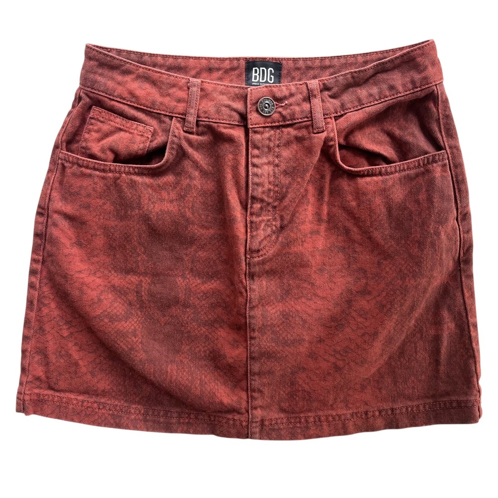 BDG Urban Outfitters Womens Med Brick Red Snakeskin Denim Cotton Mini Skirt Boho